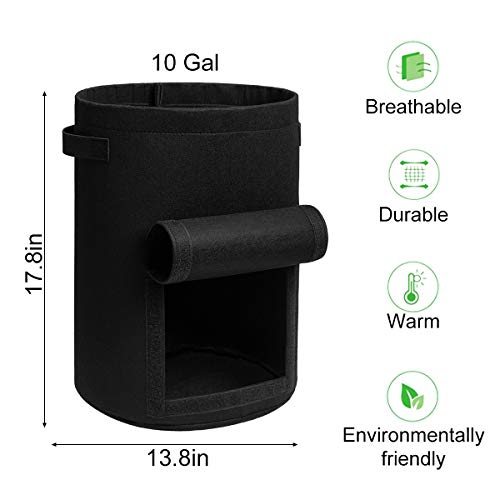 Homyhoo Potato Grow Bags with Flap 10 Gallon, 4 Pack Planter Pot with Handles and Harvest Window for Potato Tomato and Vegetables, Black and Gray - Image 3