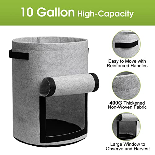 Homyhoo Potato Grow Bags with Flap 10 Gallon, 4 Pack Planter Pot with Handles and Harvest Window for Potato Tomato and Vegetables, Black and Gray - Image 2