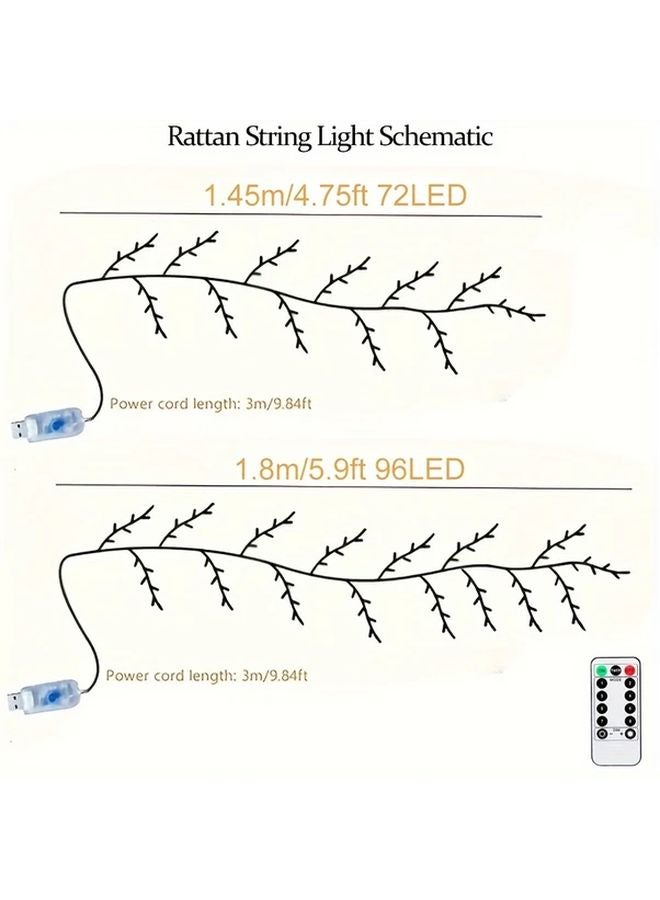 96LEDs Warm White Fairy Vine Light 8 Modes Remote USB Flexible DIY Tree Decoration - Image 3