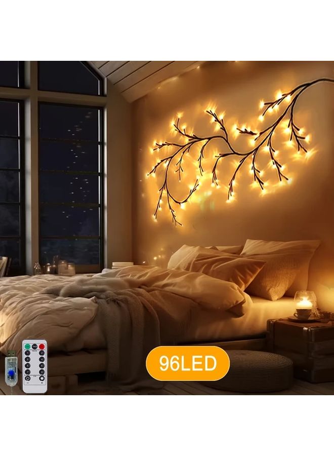 96LEDs Warm White Fairy Vine Light 8 Modes Remote USB Flexible DIY Tree Decoration - Image 1