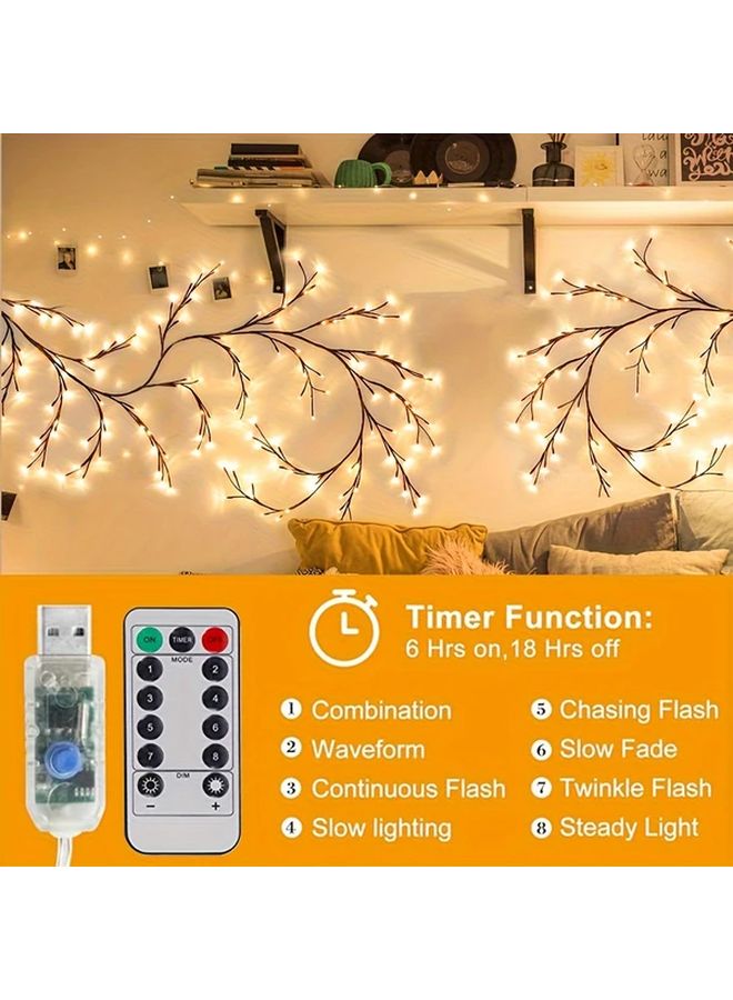 96LEDs Warm White Fairy Vine Light 8 Modes Remote USB Flexible DIY Tree Decoration - Image 4