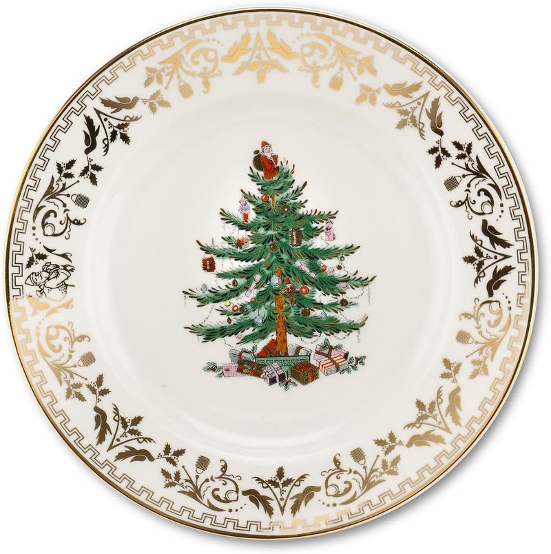 Spode Spode Christmas Tree Gold Salad Plate 8Inch Porcelain Dinner  Appetizer Plate Christmas Dinnerware Microwave  Dishwasher Safe Festive Collectible Seasonal Dining Plate  - Image 1