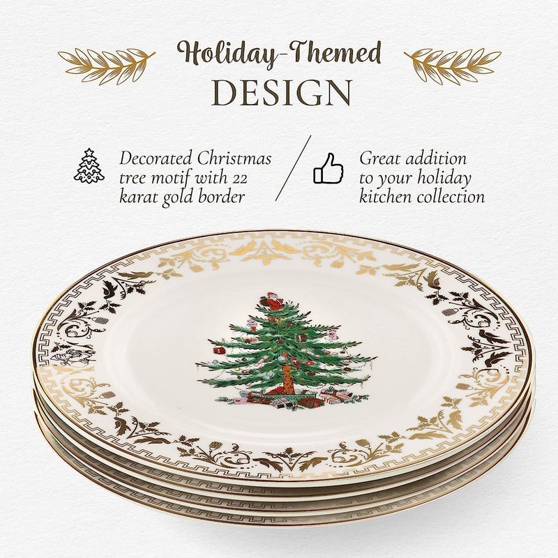 Spode Spode Christmas Tree Gold Salad Plate 8Inch Porcelain Dinner  Appetizer Plate Christmas Dinnerware Microwave  Dishwasher Safe Festive Collectible Seasonal Dining Plate  - Image 4