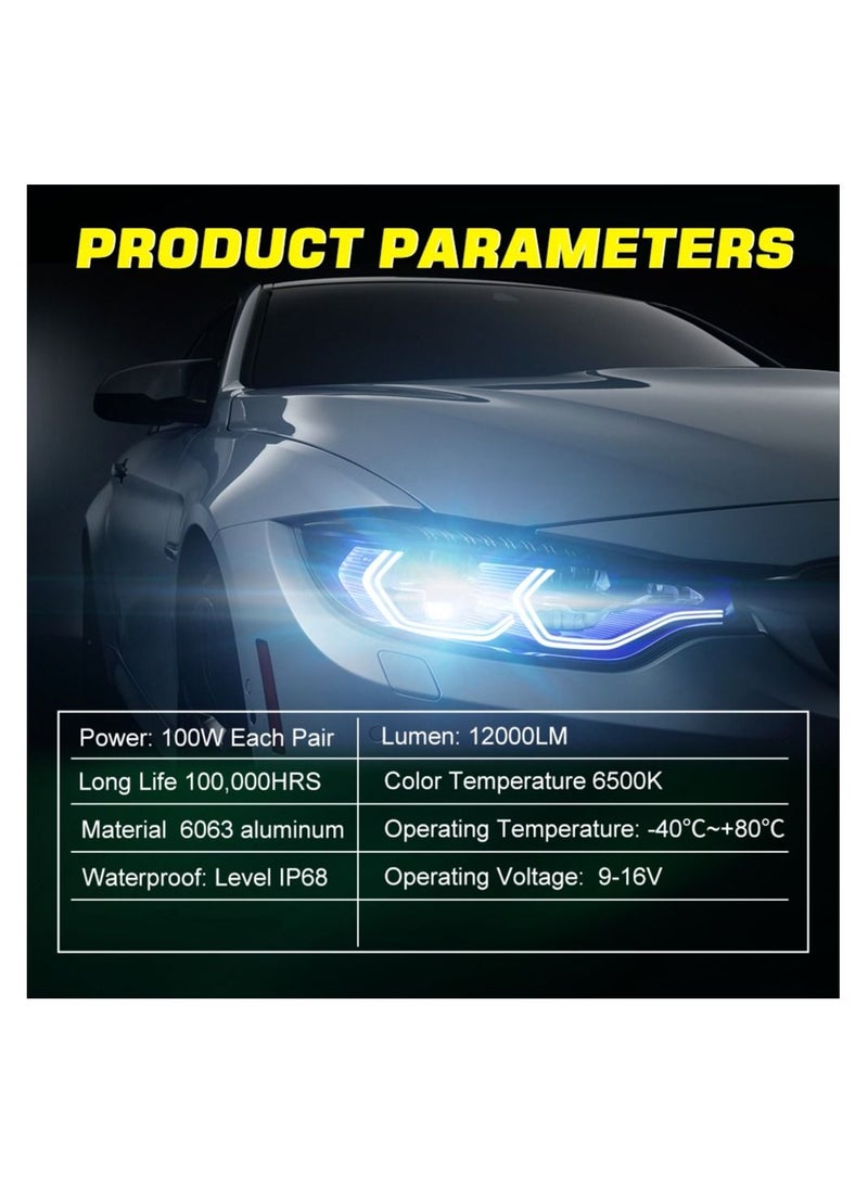 DXB-C H13/9008 100W 12.000LM SET 6500K LED Car Headlights 300% Brightness New 6500K Cool White Bulb High Beam and Low Beam Pack of 2 - Image 3