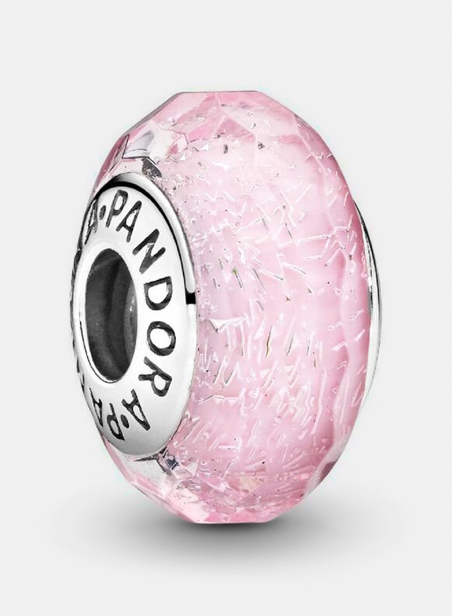 باندورا سحر فضي تجريدي مع زجاج مورانو وردي قزحي الأوجه