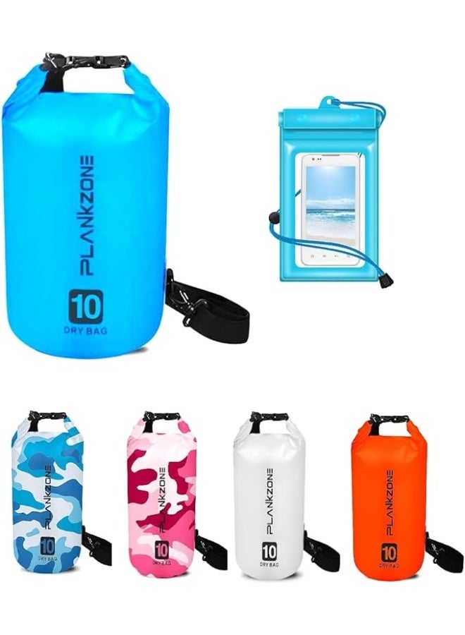 Plankzone Waterproof Dry Bag Roll Top Compression Sack, 10L,Blue, Lightweight, Foldable, with Floating Waterproof Phone Pouch, for Kayaking, Beach, Rafting, Boating, Hiking, Camping, Fishing - Image 1