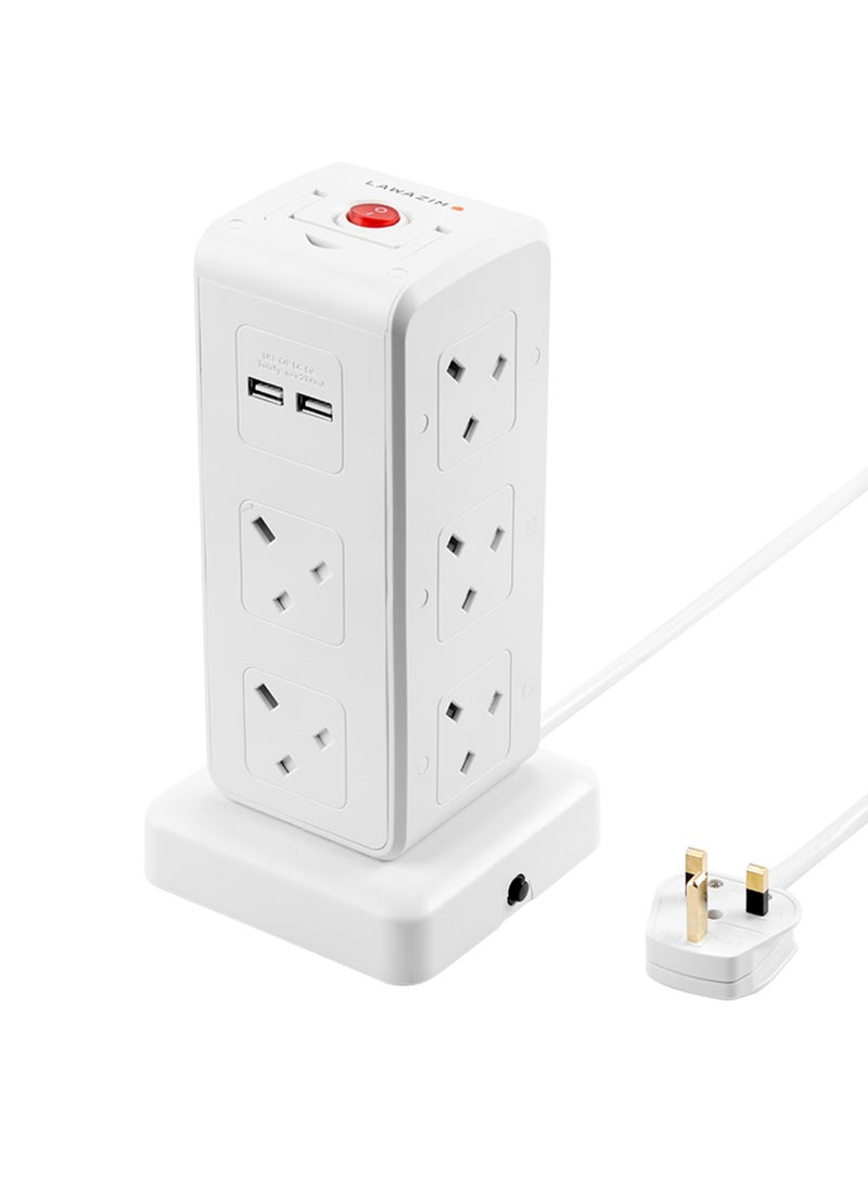 LAWAZIM Heavy duty 10 Way Tower Socket Extension Cable with on/off buttons & 4 USB Ports  | 1.5 Meters | 2990W - Image 1