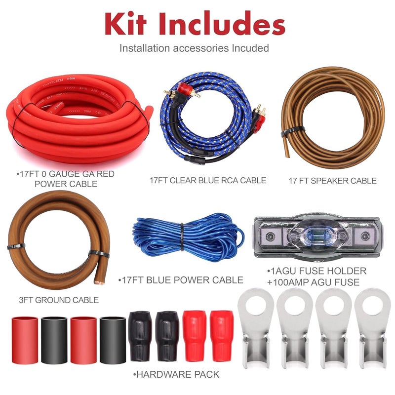 Welugnal 0 Gauge CCA Amplifier Wiring Kit 3000W Complete - Copper Clad Aluminum Car Audio Power Cable with Fuse Holder & RCA | for Subwoofer Amp Install - Image 3