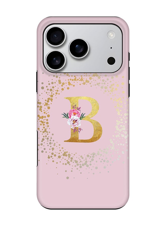 Stylizedd Tough Pro Magnetic Case for iPhone 17 Pro, Dual Layer hybrid PC + TPU Mobile Cover Matte - Custom Monogram Floral - B  (Pink )