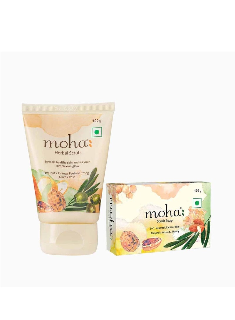moha Scrub Soap and Face Scrub 100g Combo Blend Of Walnut Orange Peel and Oilve Oil for Skin Brightening Exfoliate Face For All Skin Typm - Image 1