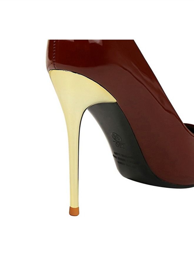 BIGTREE Shallow Pointed Metal Heel High-Heeled Shoes 10CM Wine Red - Image 3