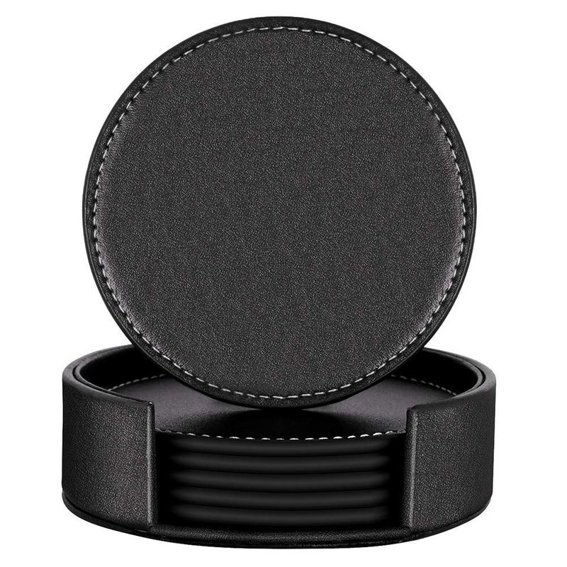 Coasters for Drinks Thipoten Leather Coasters with Holder Protect Furniture from Damage6PCS Black