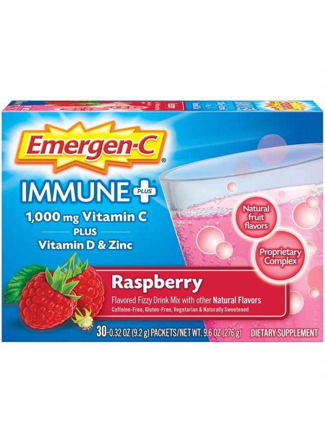 Emergen-C Immune+ 1000mg Vitamin C Powder, with Vitamin D, Zinc, Antioxidants and Electrolytes for Immunity, Immune Support Dietary Supplement, Raspberry Flavor - 30 Count/1 Month Supply - Image 1