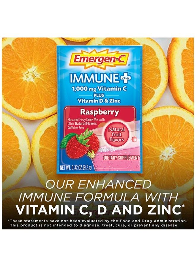 Emergen-C Immune+ 1000mg Vitamin C Powder, with Vitamin D, Zinc, Antioxidants and Electrolytes for Immunity, Immune Support Dietary Supplement, Raspberry Flavor - 30 Count/1 Month Supply - Image 3