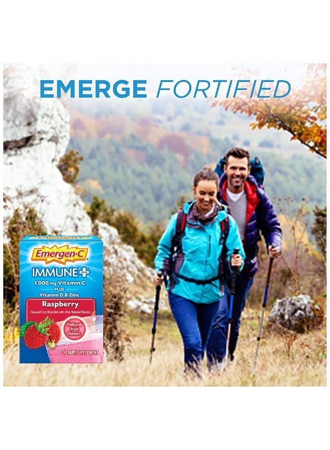 Emergen-C Immune+ 1000mg Vitamin C Powder, with Vitamin D, Zinc, Antioxidants and Electrolytes for Immunity, Immune Support Dietary Supplement, Raspberry Flavor - 30 Count/1 Month Supply - Image 2