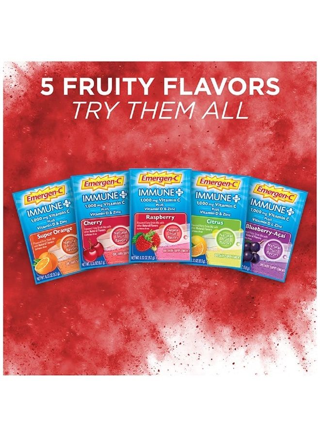 Emergen-C Immune+ 1000mg Vitamin C Powder, with Vitamin D, Zinc, Antioxidants and Electrolytes for Immunity, Immune Support Dietary Supplement, Raspberry Flavor - 30 Count/1 Month Supply - Image 5