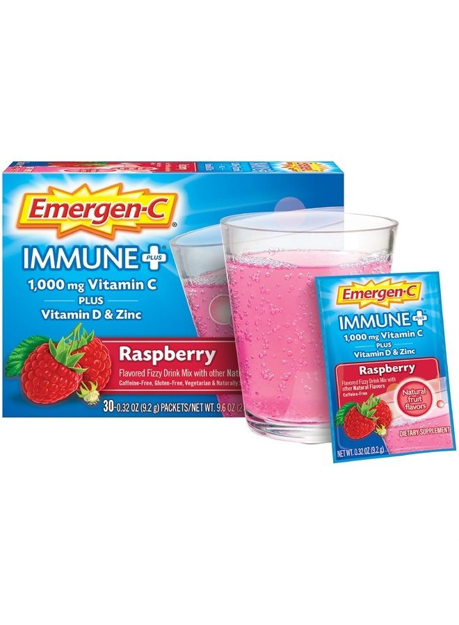 Emergen-C Immune+ 1000mg Vitamin C Powder, with Vitamin D, Zinc, Antioxidants and Electrolytes for Immunity, Immune Support Dietary Supplement, Raspberry Flavor - 30 Count/1 Month Supply - Image 4