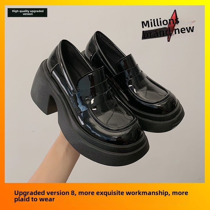 WD Wedge Heel High-rise Shoes Thick-soled Chunky Heel Loafers Womens New Japanese Style Retro Leather Shoes All-match Spring and Autumn Single-layer Shoes Bright light 3.0 [comfortable upgrade version.