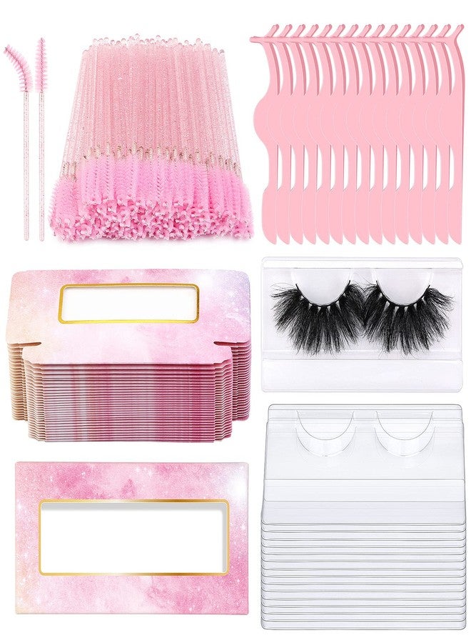 MAGEFY 175 Pieces Lash Packaging Wholesale, Include 30 Empty Eyelashes Packaging Box, 30 False Lash Trays, 15 Eyelash Tweezers and 100 Eyelash Brush Mascara Wands Disposable (Pink) - Image 1