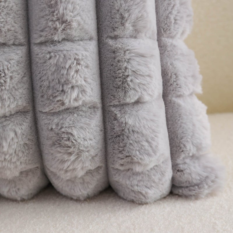Neelvin Grey Faux Fur Cozy Soft Plaid Decorative Throw Pillow Covers 18x18 inch Set of 2,Velvet Pillowcase Cushion Case for Sofa Couch - Image 5