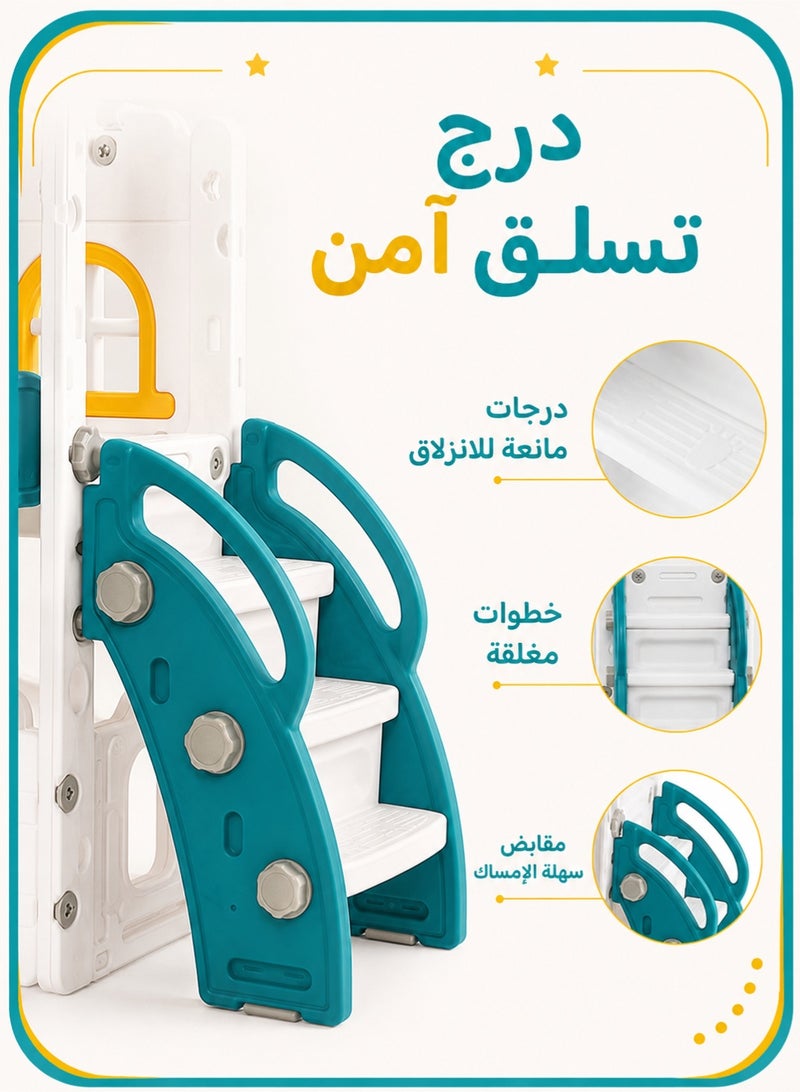 سانتين رايلي مجموعة ألعاب للأطفال الصغار 7 في 1 تتضمن زحليقة وأرجوحة مع حلقة كرة سلة وتلسكوب ومكان لتخزين الألعاب، ملعب آمن داخلي/خارجي للأولاد والبنات من عمر سنة فما فوق (أصفر) - ساعات من المرح! - Image 2