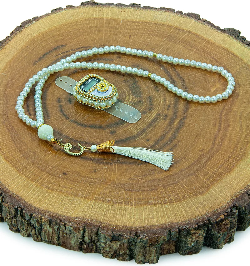 İhvan Ikhwan Special Boxed Pearl Prayer Beads Stone Zikirmatik Mevlid Gift White