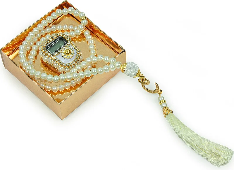 İhvan Ikhwan Special Boxed Pearl Prayer Beads Stone Zikirmatik Mevlid Gift White