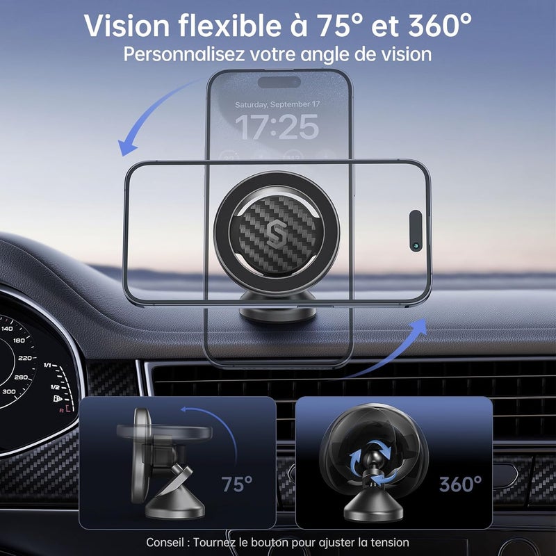 Syncwire Fits MagSafe Car Mount - Carbon Fiber Magnetic Phone Holder for Car, 360° Roation Strong Magnet Car Phone Mount Dashboard Compatible iPhone 15 Pro Max 14 13 12,Samsung,MagSafe Car Accessories - Image 4