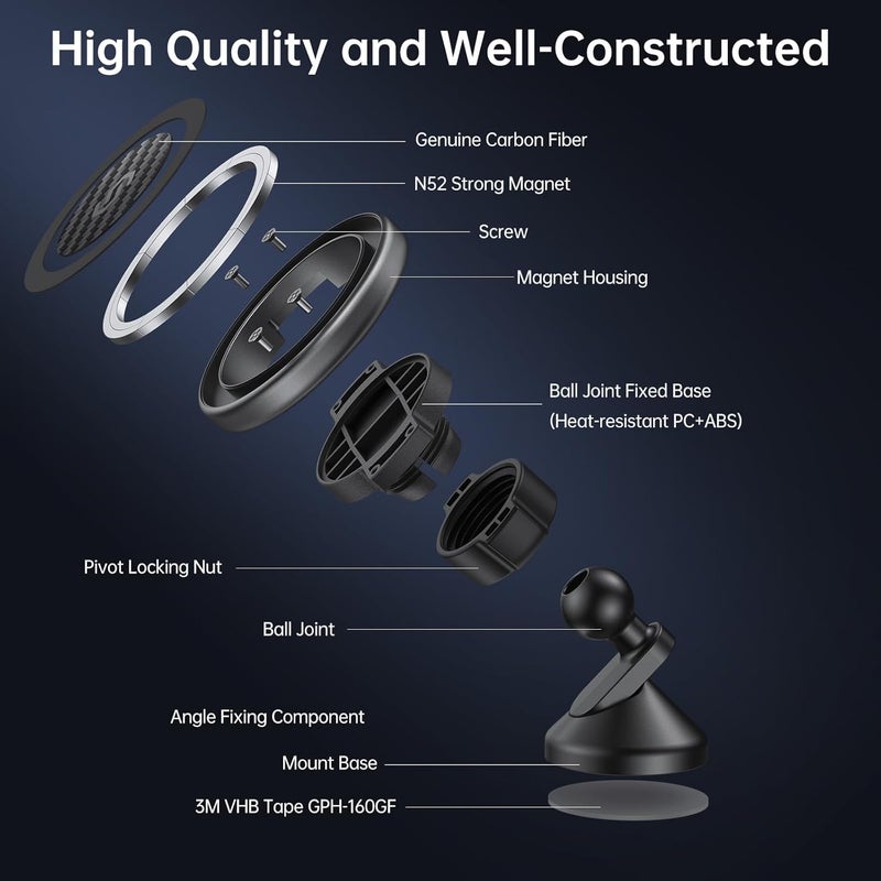 Syncwire Fits MagSafe Car Mount - Carbon Fiber Magnetic Phone Holder for Car, 360° Roation Strong Magnet Car Phone Mount Dashboard Compatible iPhone 15 Pro Max 14 13 12,Samsung,MagSafe Car Accessories - Image 2