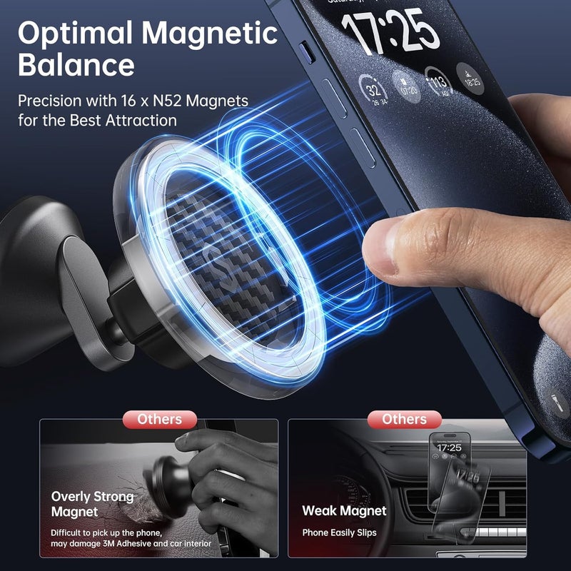 Syncwire Fits MagSafe Car Mount - Carbon Fiber Magnetic Phone Holder for Car, 360° Roation Strong Magnet Car Phone Mount Dashboard Compatible iPhone 15 Pro Max 14 13 12,Samsung,MagSafe Car Accessories - Image 5