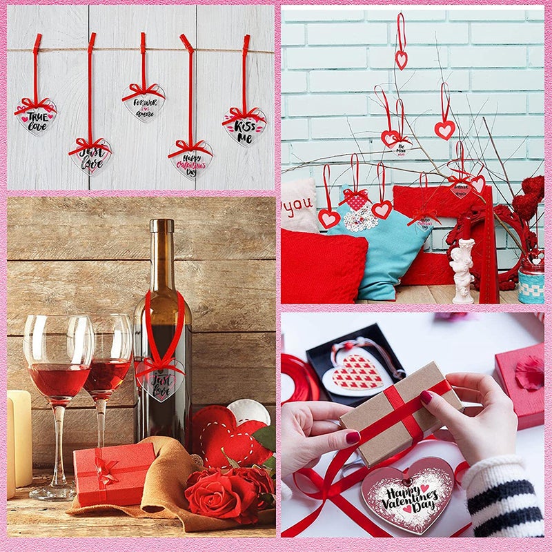 2 Sets Heart Shape Pendant Diy Hanging Valentine's Day Decoration Home Decor with Ribbon - Image 3