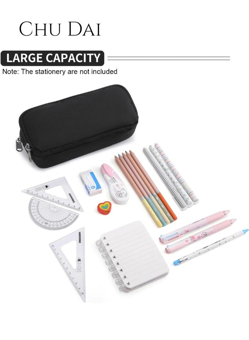 CHU DAI Pencil Case Large Capacity Pencil Pouch Aesthetic Pencil Box for Office Stationery Organizer, Simple Sturdy Multifunctional Pencil Bag for Men - Black - Image 5