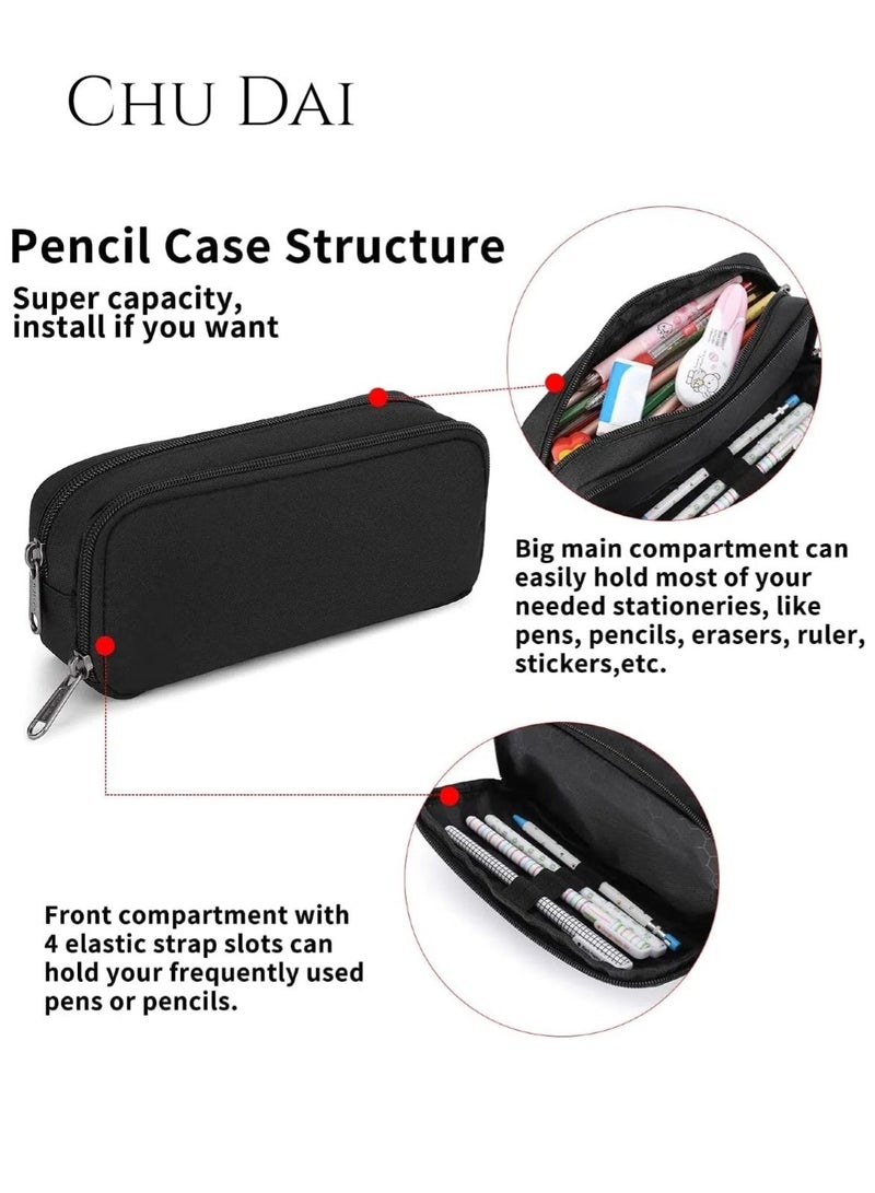 CHU DAI Pencil Case Large Capacity Pencil Pouch Aesthetic Pencil Box for Office Stationery Organizer, Simple Sturdy Multifunctional Pencil Bag for Men - Black - Image 4