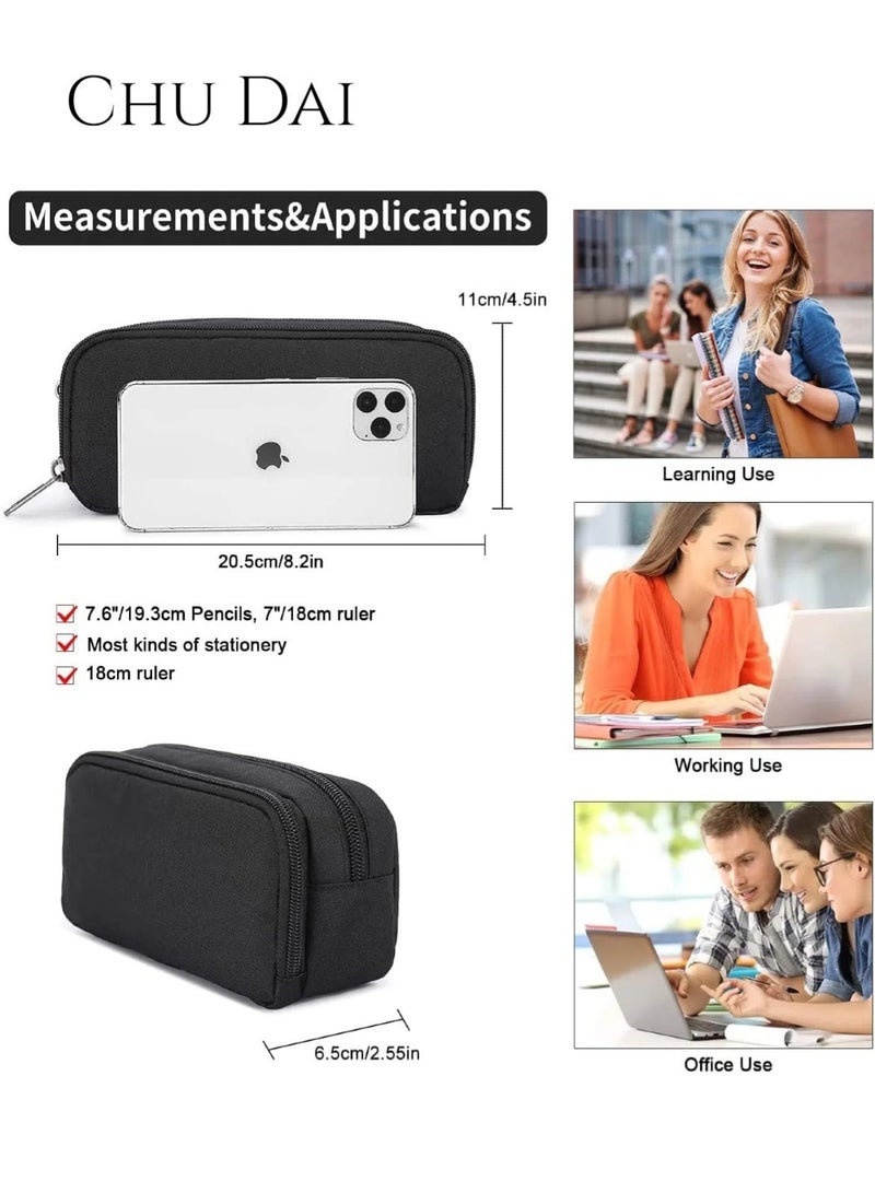 CHU DAI Pencil Case Large Capacity Pencil Pouch Aesthetic Pencil Box for Office Stationery Organizer, Simple Sturdy Multifunctional Pencil Bag for Men - Black - Image 2