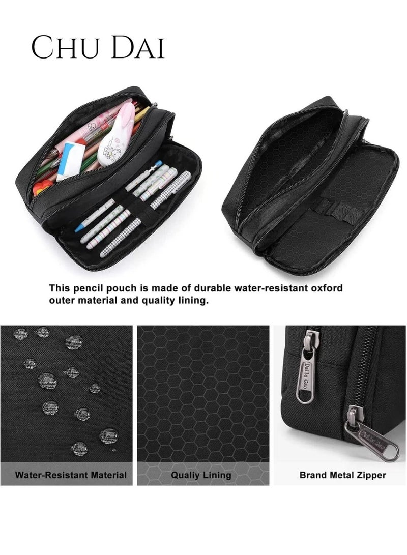 CHU DAI Pencil Case Large Capacity Pencil Pouch Aesthetic Pencil Box for Office Stationery Organizer, Simple Sturdy Multifunctional Pencil Bag for Men - Black - Image 3