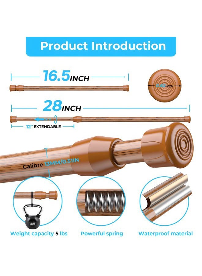 AIZESI 2 Pcs Curtain Rods Tension Rod 16 to 28 Inch Extendable Spring Vitrage Rods Wood Color Tension Curtain Rod Short Spring Tension Rod for Window Decoration - Image 3