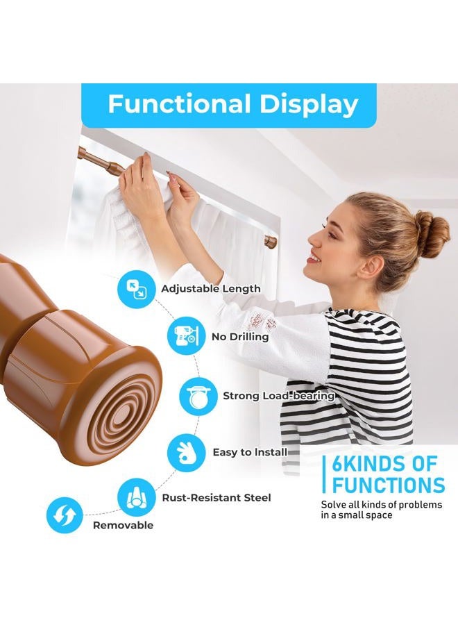 AIZESI 2 Pcs Curtain Rods Tension Rod 16 to 28 Inch Extendable Spring Vitrage Rods Wood Color Tension Curtain Rod Short Spring Tension Rod for Window Decoration - Image 2