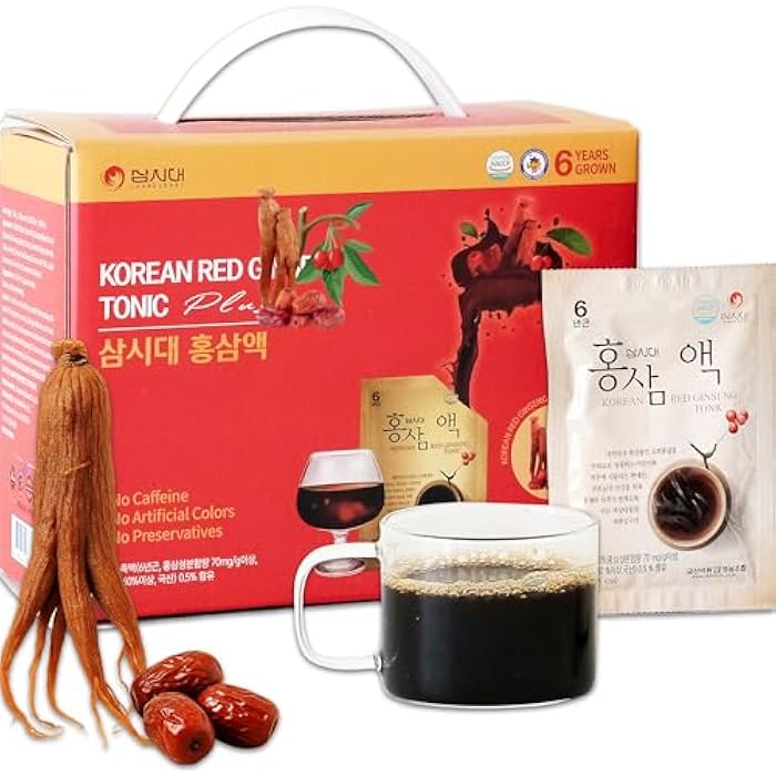 SamSiDae Korean Red Ginseng Tonic – 6-Year Grown Roots with Jujube & Cornus Fruit Extract – Caffeine-Free Herbal Supplement – Supports Energy and Immune Health – 20 Convenient Daily Pouches - Image 1