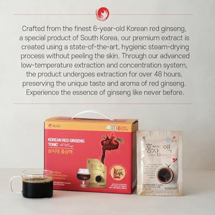 SamSiDae Korean Red Ginseng Tonic – 6-Year Grown Roots with Jujube & Cornus Fruit Extract – Caffeine-Free Herbal Supplement – Supports Energy and Immune Health – 20 Convenient Daily Pouches - Image 2