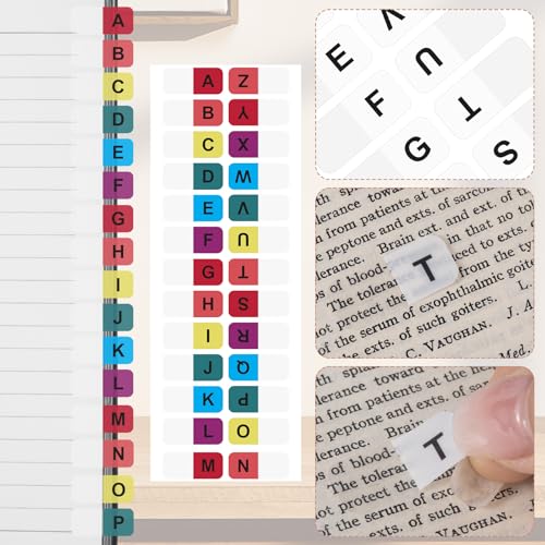 OIIKI 364PCS Alphabet Tabs, Colorful/White A to Z 26 Letters Alphabet Stickers, Alphabetical Tabs Indexes, School Alphabet Label Stickers for Books, Dictionary, Notes, File (14 Sheets) - Image 3