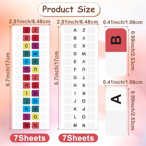 OIIKI 364PCS Alphabet Tabs, Colorful/White A to Z 26 Letters Alphabet Stickers, Alphabetical Tabs Indexes, School Alphabet Label Stickers for Books, Dictionary, Notes, File (14 Sheets) - Image 2
