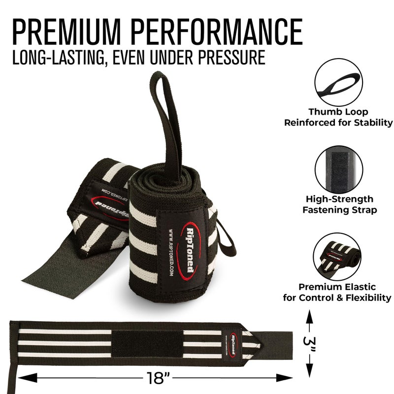 Rip Toned Wrist Wraps for Weightlifting â€“ USPA & USAPL Approved 18" Wrist Straps for Powerlifting â€“ Adjustable, Durable Gym Wraps with Thumb Loop â€“ Maximum Support for Men & Women â€“ Black-White Stiff - Image 4