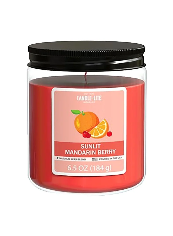 CANDLE-LITE Natural Wax Blend Highly Fragranced Sunlit Mandarin Berry Scented Jar Candle with Top Lid Red 6.5 oz 4603271