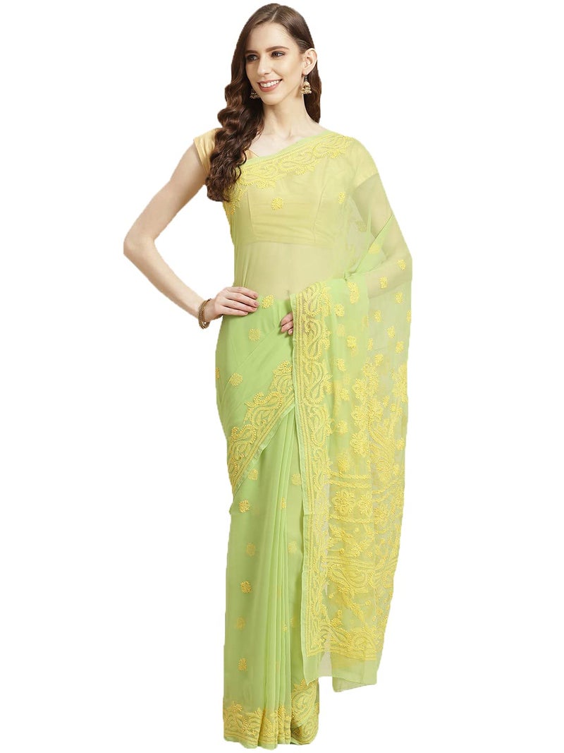 Ada Hand Embroidered Lucknowi Chikankari Georgette with Unstitched Blouse Piece for Women A311193 Red - Image 1