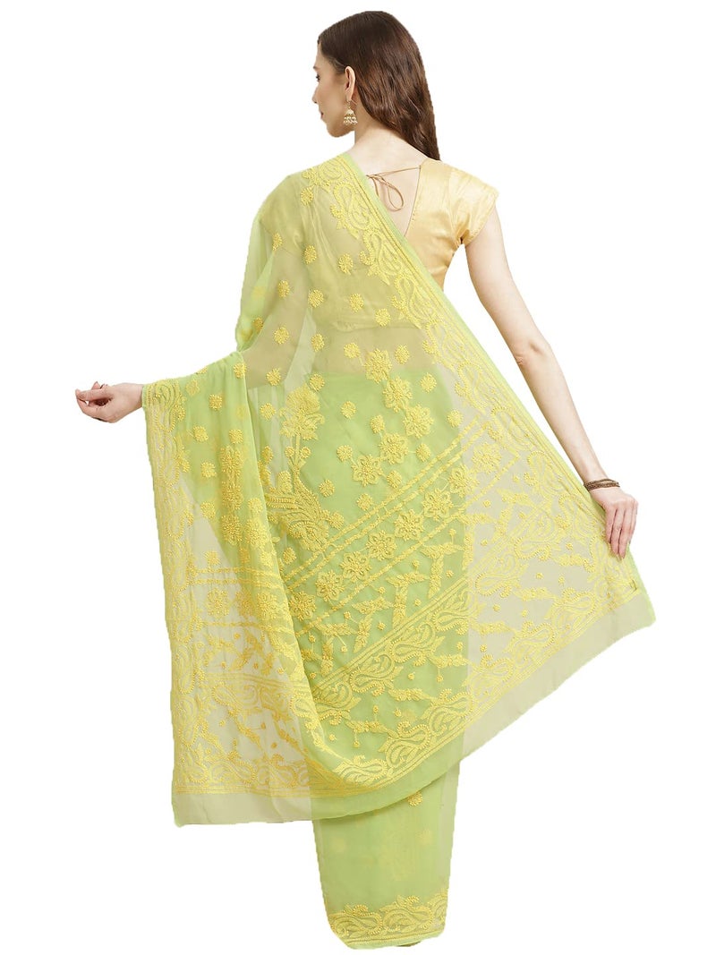 Ada Hand Embroidered Lucknowi Chikankari Georgette with Unstitched Blouse Piece for Women A311193 Red - Image 2