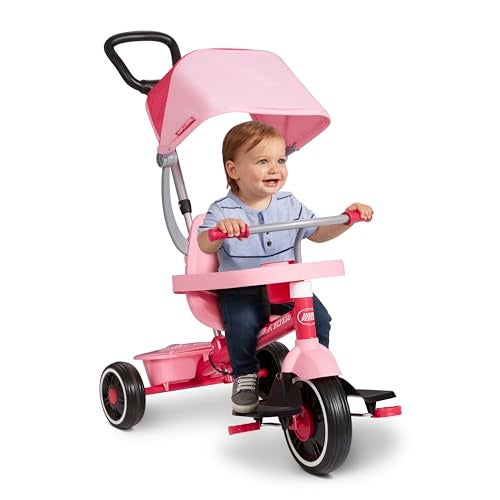 Radio Flyer 4in1 Stroll N Trike Ages 15 Toddler Tricycle Stroller Foam Tires Push Handle UV Canopy Removable Tray Seatbelt Exclusive - Image 1