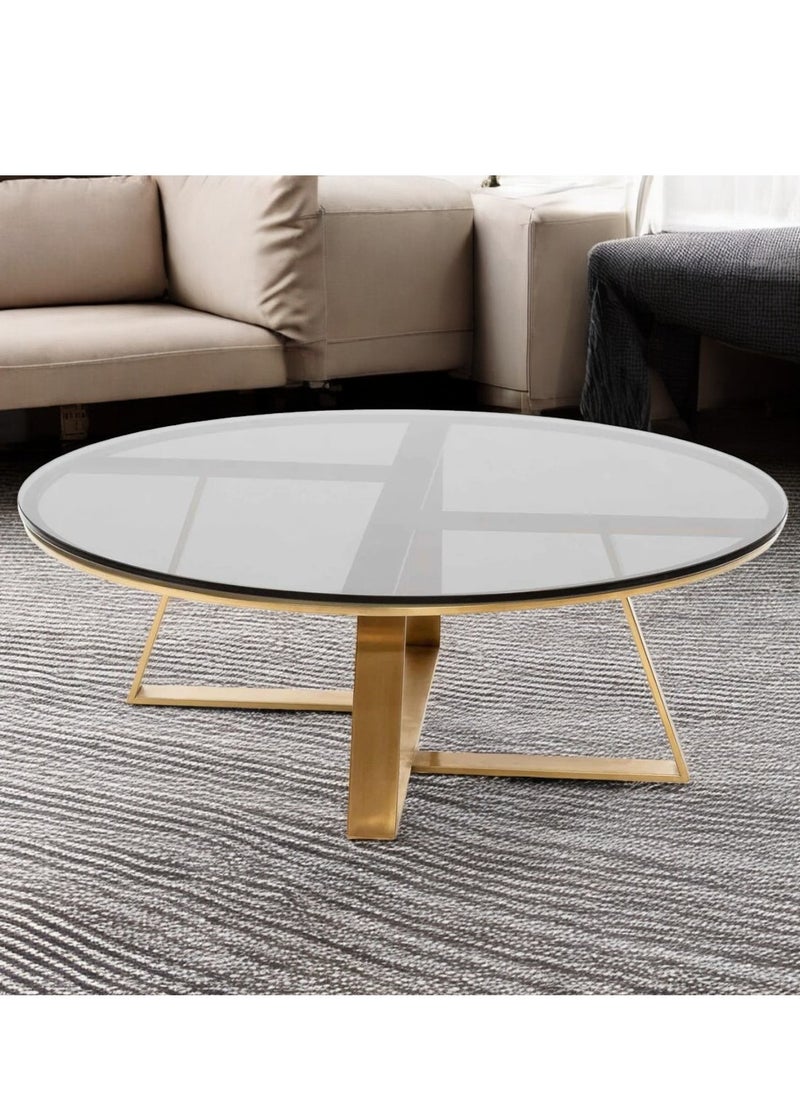 Wooden Twist Wooden Twist Auxz Modern Contemporary Steel Base Glass Top Round Coffee Table ( Golden )  - Image 1