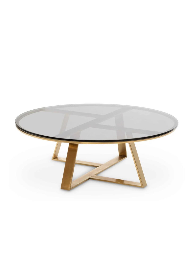 Wooden Twist Wooden Twist Auxz Modern Contemporary Steel Base Glass Top Round Coffee Table ( Golden )  - Image 2