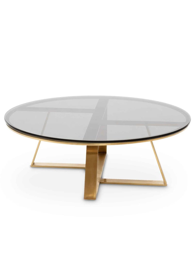 Wooden Twist Wooden Twist Auxz Modern Contemporary Steel Base Glass Top Round Coffee Table ( Golden )  - Image 3