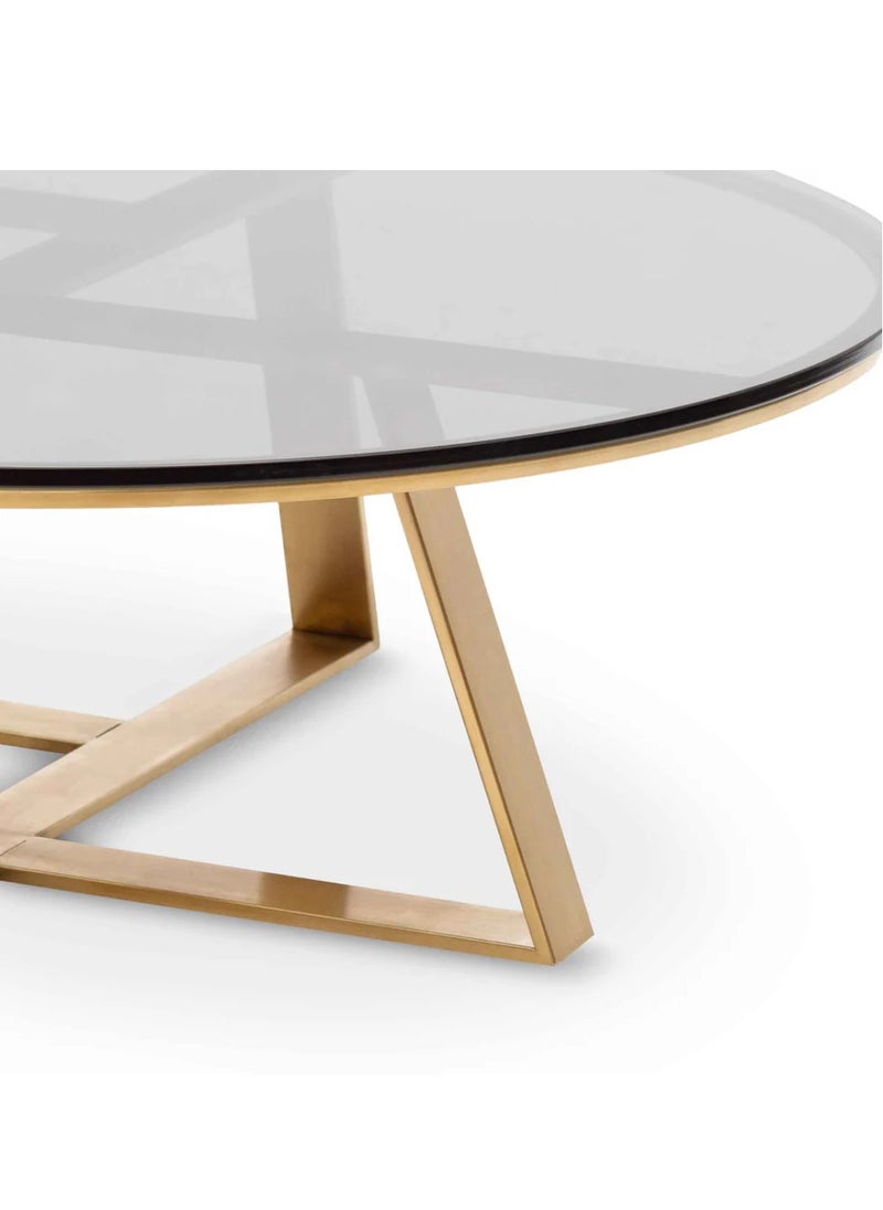 Wooden Twist Wooden Twist Auxz Modern Contemporary Steel Base Glass Top Round Coffee Table ( Golden )  - Image 4